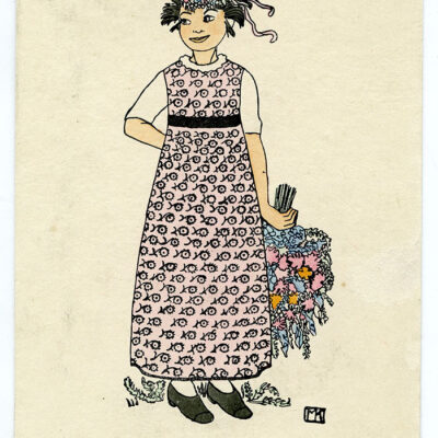 Mela Koehler, Version der WW-Postkarte Nr. 307 Mädchen mit Blumenstrauß, 1910 © MAK