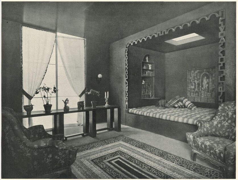 Josef Hoffmann (Architektur), Maria Likarz (Wandgestaltung), Ruheraum für eine Dame, 1923, gezeigt in den Galeries des Invalides, Paris 1925; Abbildung in Eisler 1925. © MAK