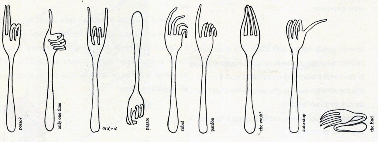 Bruno Munari, „Forchette“, 1980er Jahre https://cucineditalia.com/forchette-parlanti-di-bruno-munari/