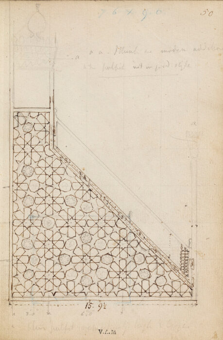 James William Wild The geometric pattern of the minbar of Sultan, Lajin in the Ibn Tulun Mosque, Sketchbook, Cairo, 1840–1845 V&A, London, Inv. E.3841:56-1938 © Victoria and Albert Museum, London Cairo Minbar MAK