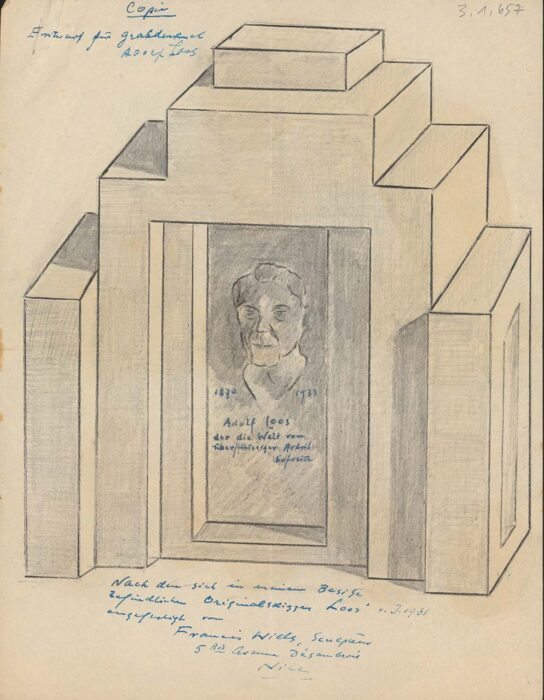 Francis Wills, Entwurf für den Grabstein von Adolf Loos