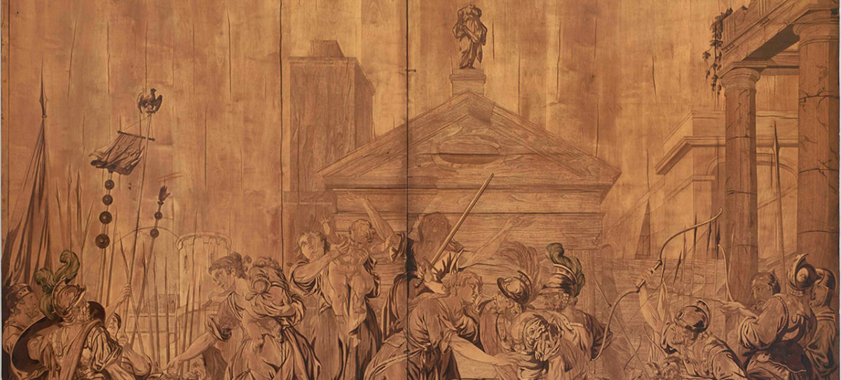Schaurestaurierung der Marketerietafeln (1779) von David Roentgen