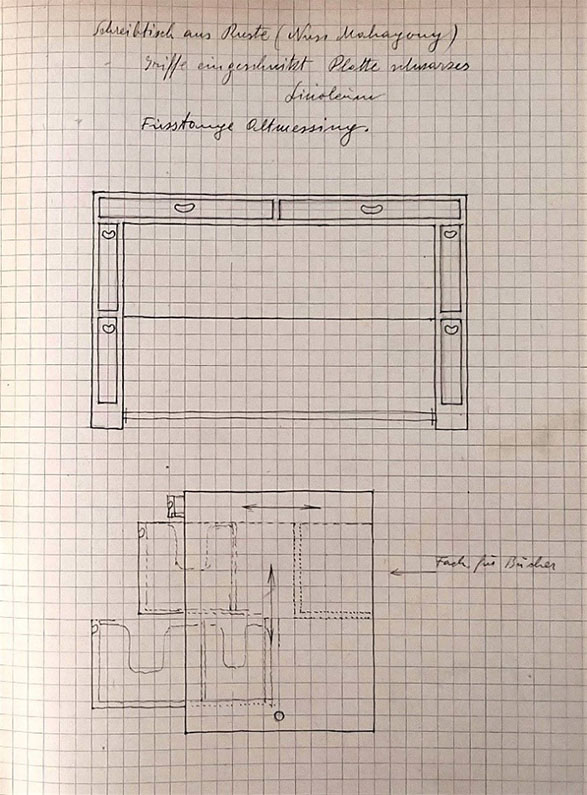 Julius Jirasek, Entwurf eines Schreibtischs für die Werkstätte Hagenauer, 1948 © MAK