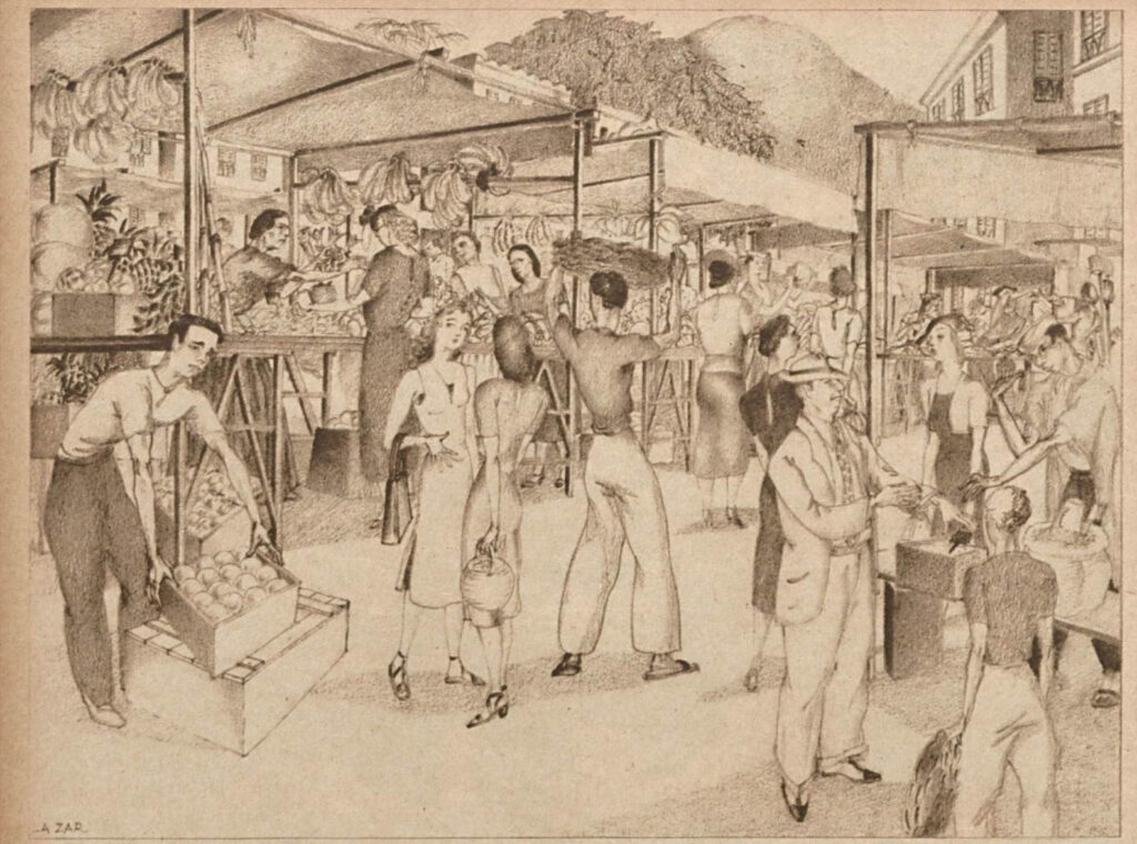 Fritzi Löw-Lazar, Marktszene in Rio de Janeiro, publiziert in der Zeitung „O Malho“ am 8. Juni 1939
