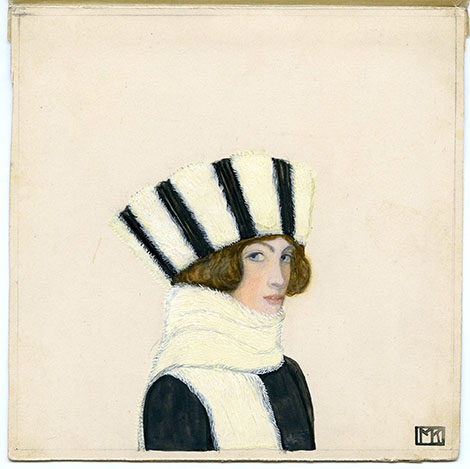 Mela Koehler, Entwurf für die WW-Postkarte Nr. 363, 1911 (zugleich ein Selbstporträt der Künstlerin) © MAK