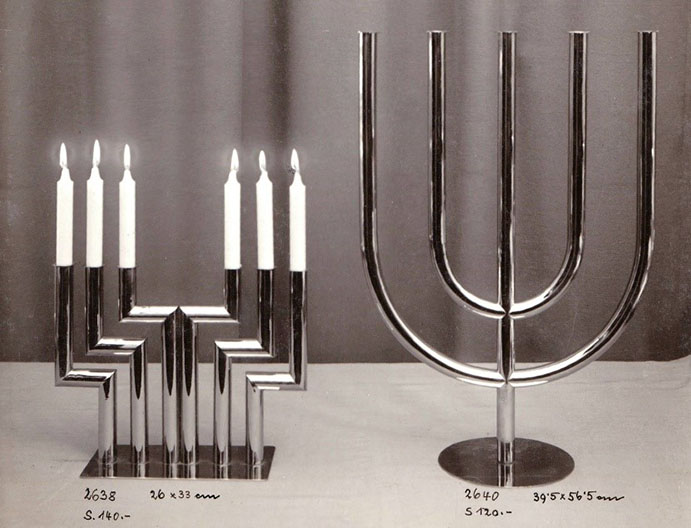 Zwei Kerzenleuchter von Franz Hagenauer, Messingrohr, Ausführung: Werkstätte Hagenauer, 1930, zeitgenössisches Foto © MAK